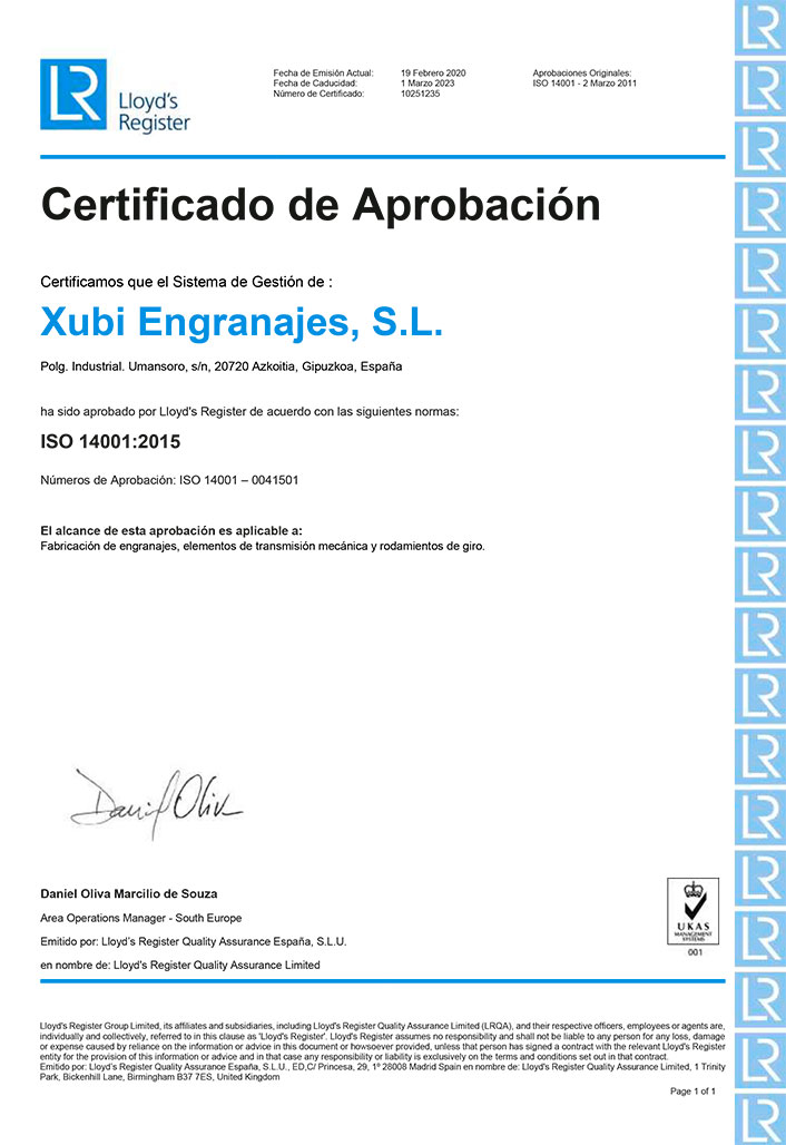 ISO 14001: 2015 environmental no. cert. SGI